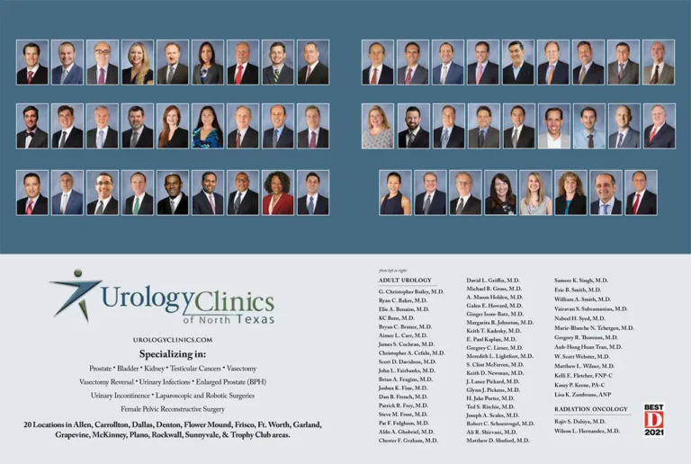 D magazine best doctors of 2021 spread - Urology clinics of North Texas